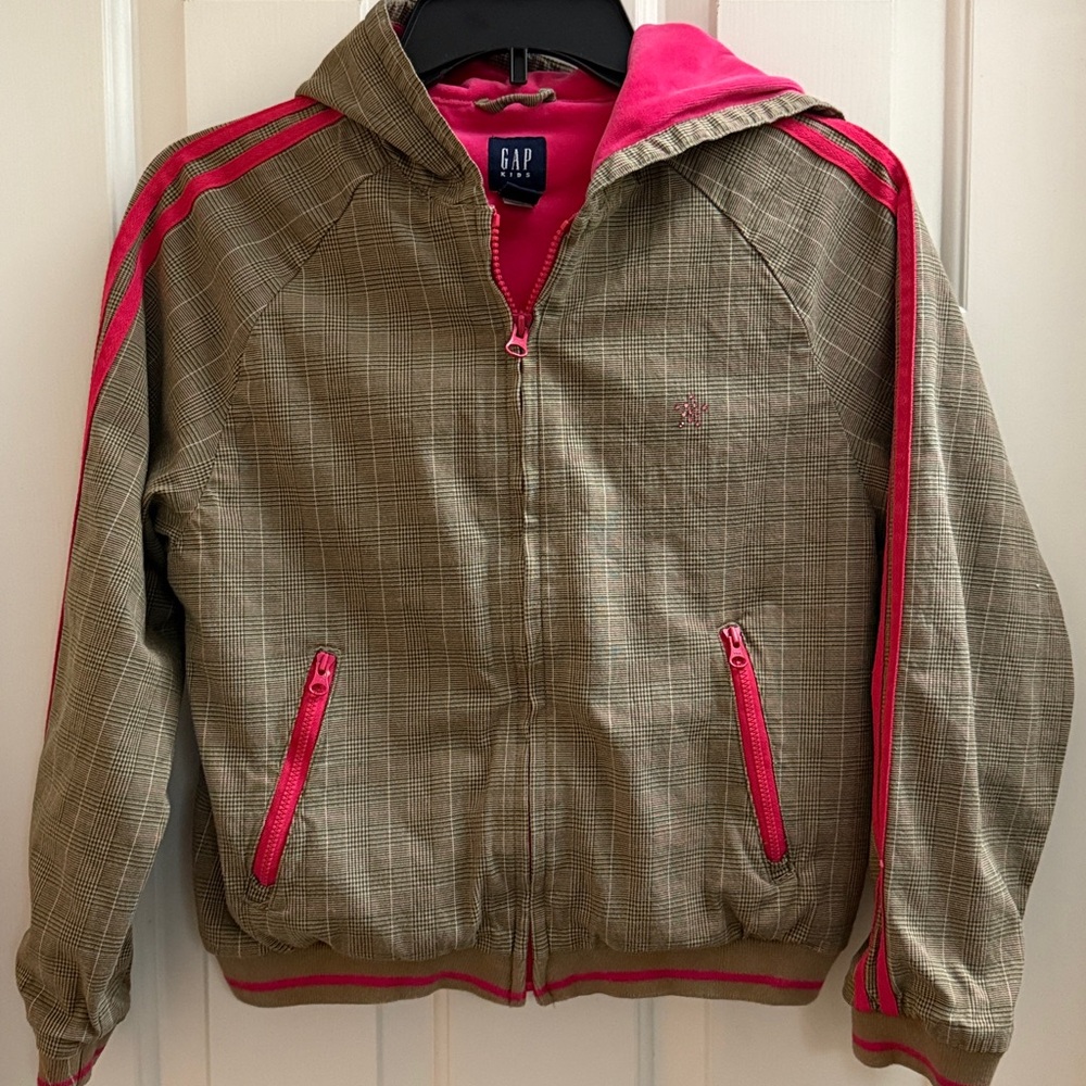 GAP Khaki Plaid With Hot Pink Lining and Trim Kids 12 XL